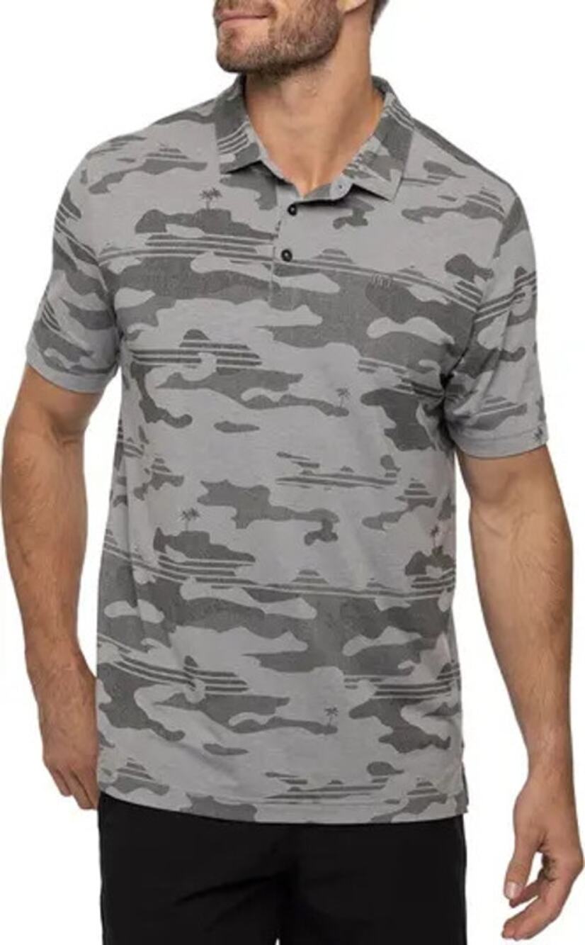Travis Mathew Polo Beachside Stealth Camo Polo, Grey Camo Palm Trees, Mens Sz M